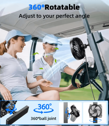 Hipacool Magnetic Golf Cart Fan – USB Powered 360° Rotating Portable Cooling Fan