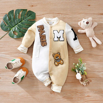 Cozy Cartoon Long Sleeve Baby Jumpsuit Baseball Romper for Spring & Fall