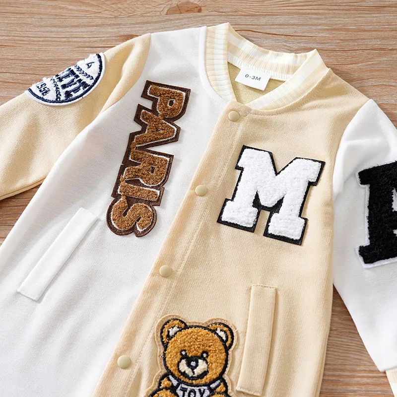 Cozy Cartoon Long Sleeve Baby Jumpsuit Baseball Romper for Spring & Fall