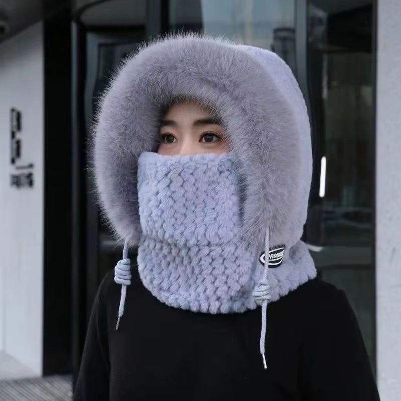 Thermal Plush Winter Hood Scarf with Windproof Face Cover for Outdoor Riding