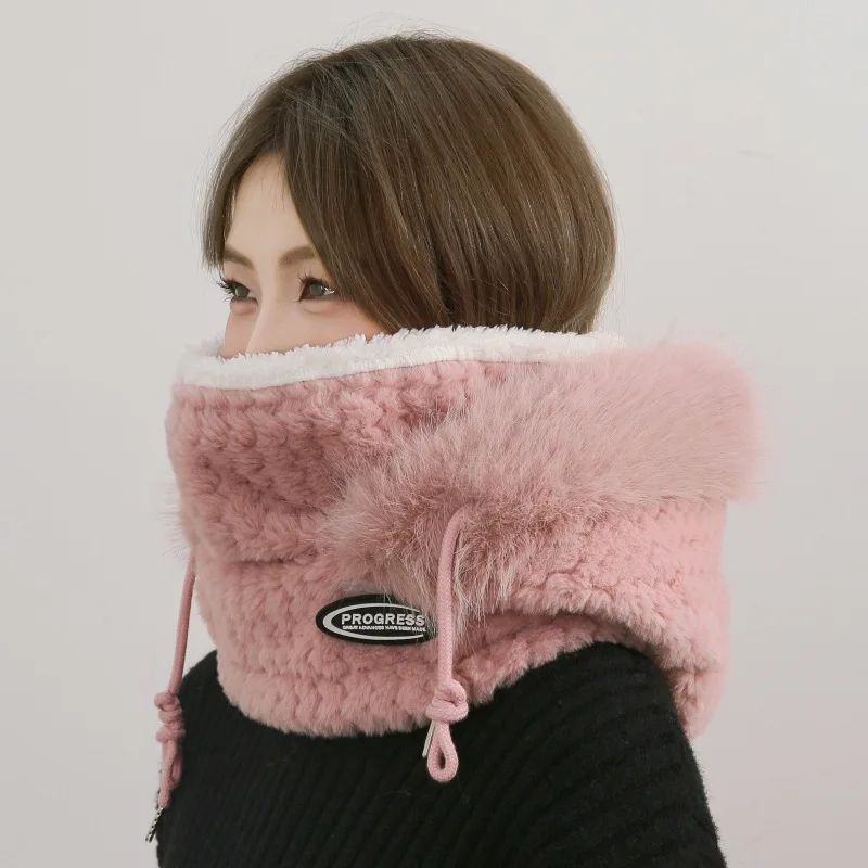 Thermal Plush Winter Hood Scarf with Windproof Face Cover for Outdoor Riding