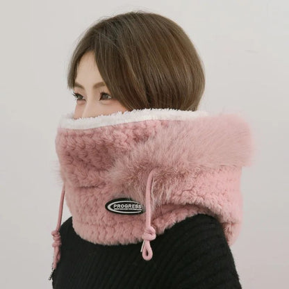 Thermal Plush Winter Hood Scarf with Windproof Face Cover for Outdoor Riding