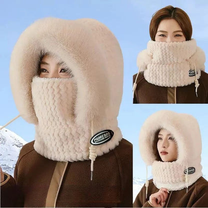 Thermal Plush Winter Hood Scarf with Windproof Face Cover for Outdoor Riding
