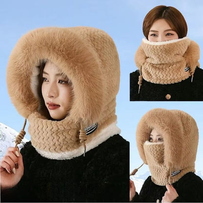 Thermal Plush Winter Hood Scarf with Windproof Face Cover for Outdoor Riding