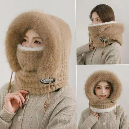 Thermal Plush Winter Hood Scarf with Windproof Face Cover for Outdoor Riding