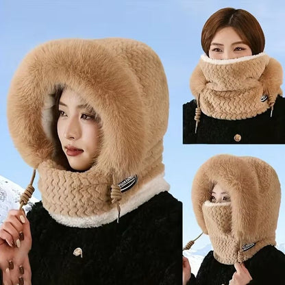 Thermal Plush Winter Hood Scarf with Windproof Face Cover for Outdoor Riding