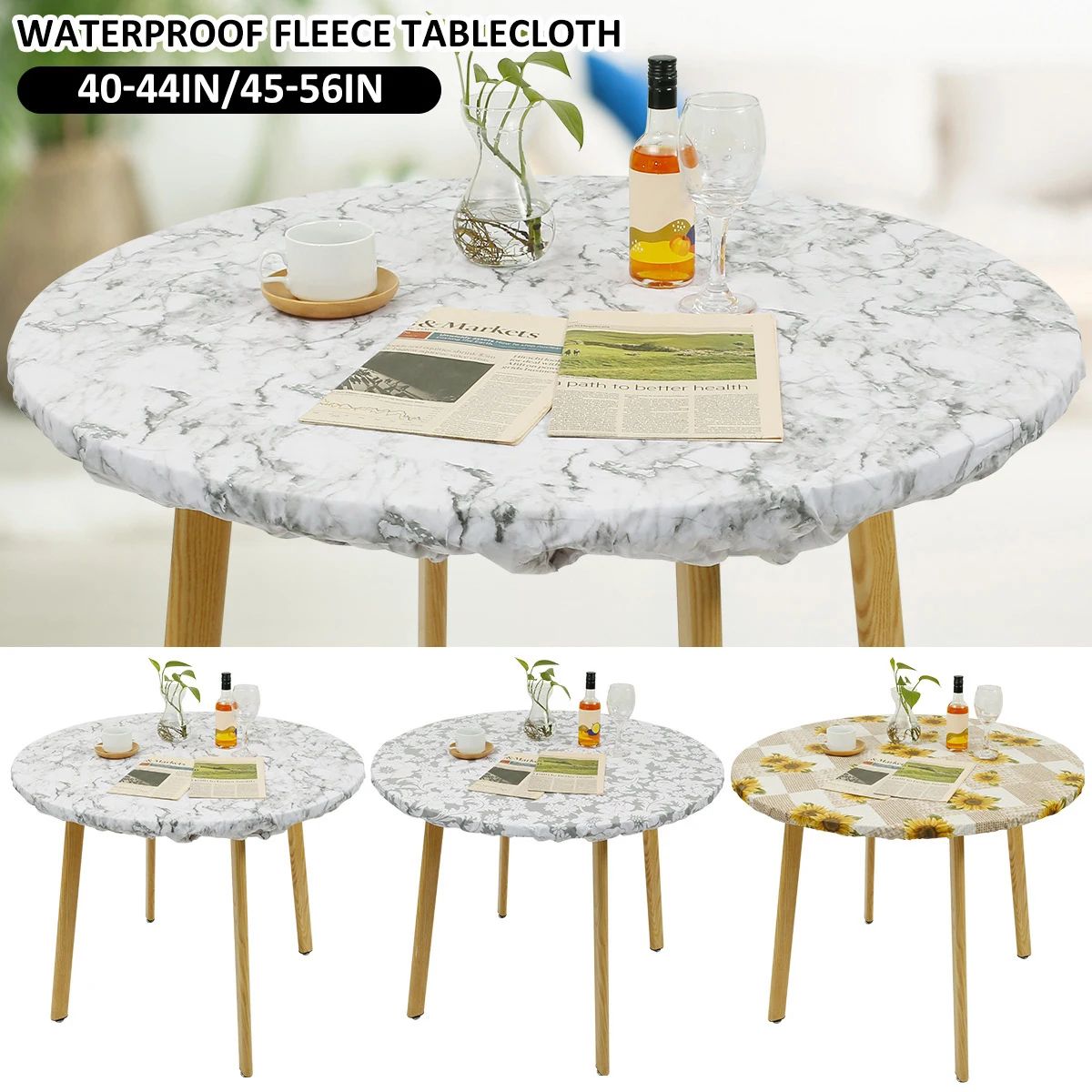 Waterproof Round Tablecloth Elastic Fixation Edged PVC Table Cover Flannel Backed Table Pad Oil-Proof for Dining Table K