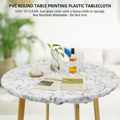 Waterproof Round Tablecloth Elastic Fixation Edged PVC Table Cover Flannel Backed Table Pad Oil-Proof for Dining Table K