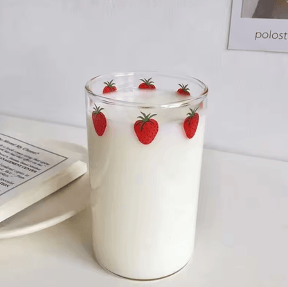 Cute Strawberry Glass Cup with Straw – 300ML Borosilicate Aesthetic Drinking Tumbler