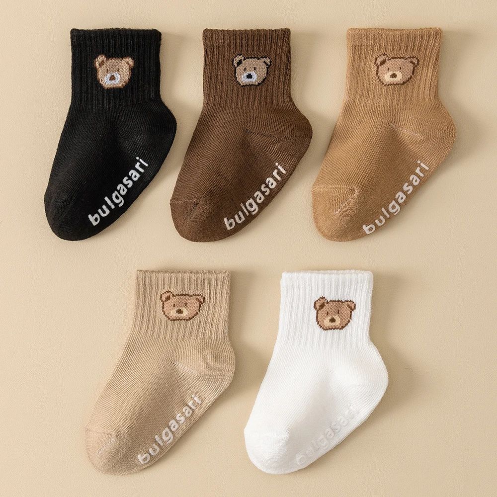 SoftGrip Baby Ankle Socks – 5-Pack non-slip baby socks with Cute Bear Design for All Seasons