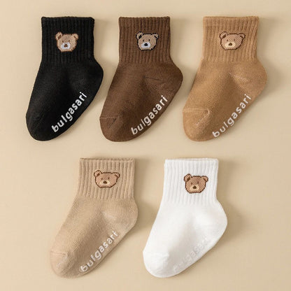SoftGrip Baby Ankle Socks – 5-Pack non-slip baby socks with Cute Bear Design for All Seasons