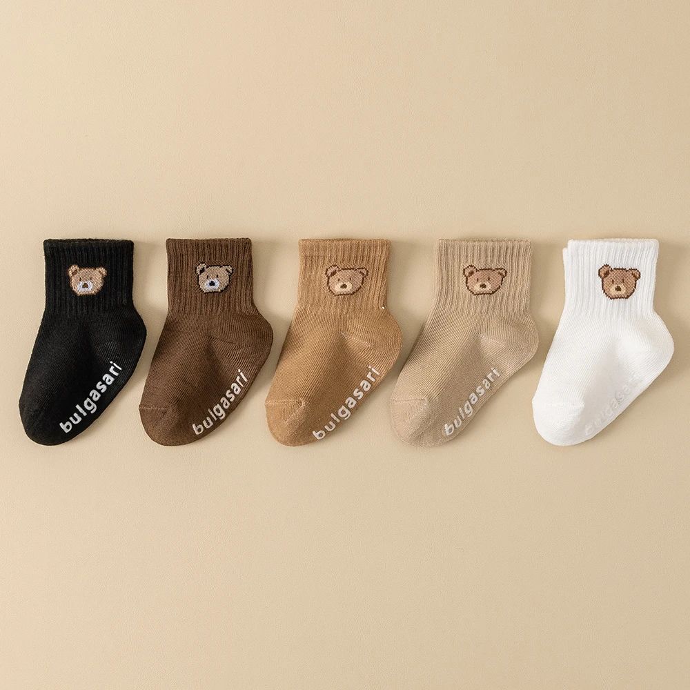 SoftGrip Baby Ankle Socks – 5-Pack non-slip baby socks with Cute Bear Design for All Seasons