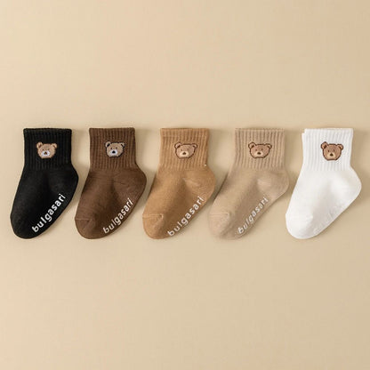 SoftGrip Baby Ankle Socks – 5-Pack non-slip baby socks with Cute Bear Design for All Seasons