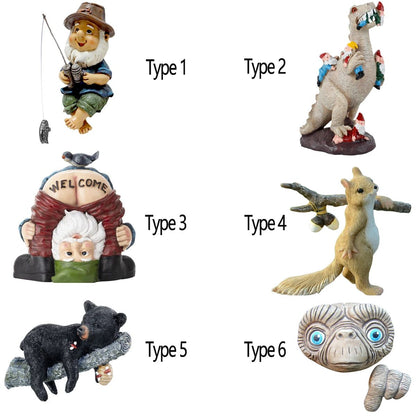 Funny Garden Statue Resin Yard Decor Animal and Gnome Sculpture Wall Mounted Outdoor Ornament