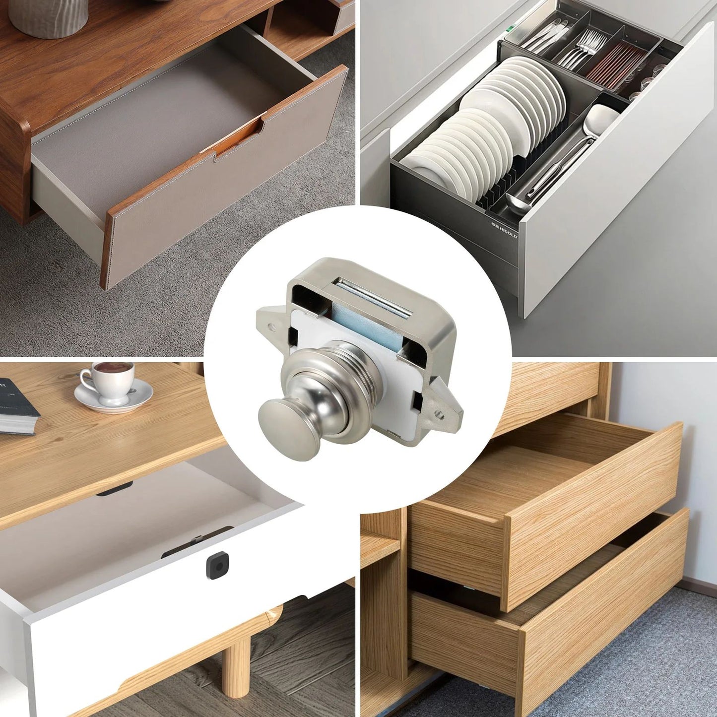 Push Button Cabinet Latch Set Keyless Door Catch for RV Drawers and Cupboards