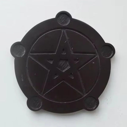 Wooden Pentagram Candle Holder Set with Ritual Plate for Altar Decor
