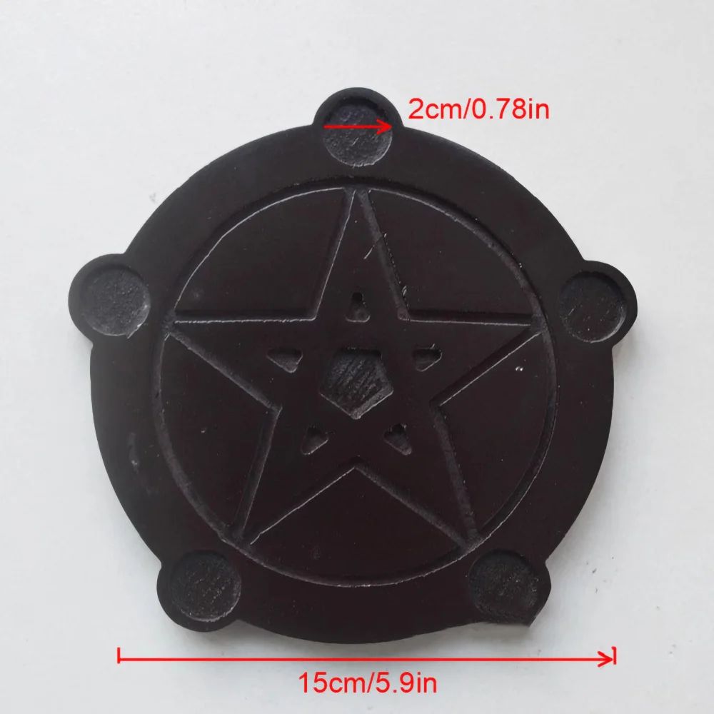 Wooden Pentagram Candle Holder Set with Ritual Plate for Altar Decor
