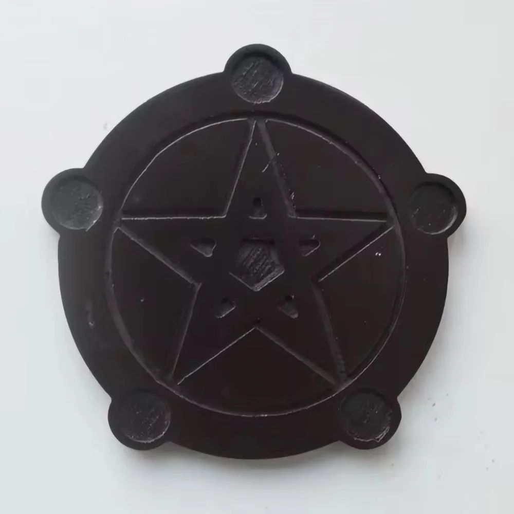Wooden Pentagram Candle Holder Set with Ritual Plate for Altar Decor