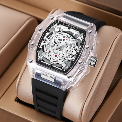 Stylish Mens Waterproof Transparent Sports Watch Quartz Watch Gift for Him