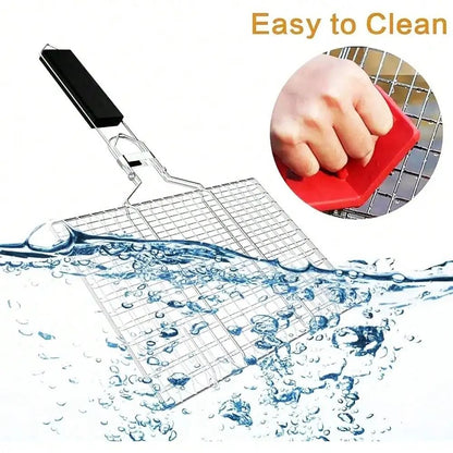 Folding Stainless Steel Portable BBQ Grilling Basket with Removable Handle