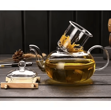 1000ML Heat-Resistant Glass Teapot with Infuser – Clear Herbal & Loose Leaf Tea Brewer