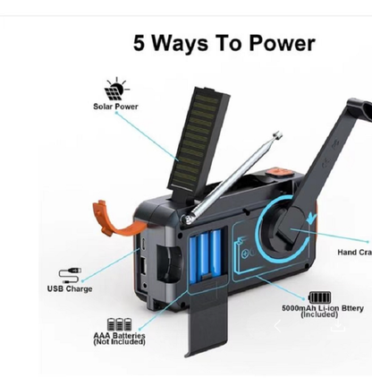 Solar Hand Crank Emergency Radio with Power Bank, Bluetooth & DAB FM Weather Alert