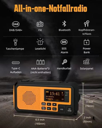 Solar Hand Crank Emergency Radio with Power Bank, Bluetooth & DAB FM Weather Alert