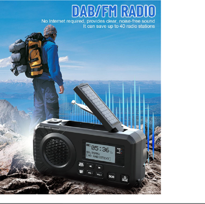 Solar Hand Crank Emergency Radio with Power Bank, Bluetooth & DAB FM Weather Alert