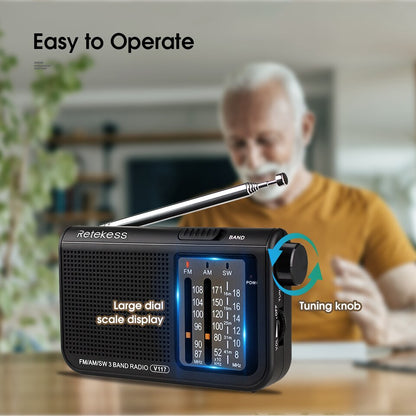 Analog AM FM Radio for Seniors Portable Shortwave Radio with Large Knobs