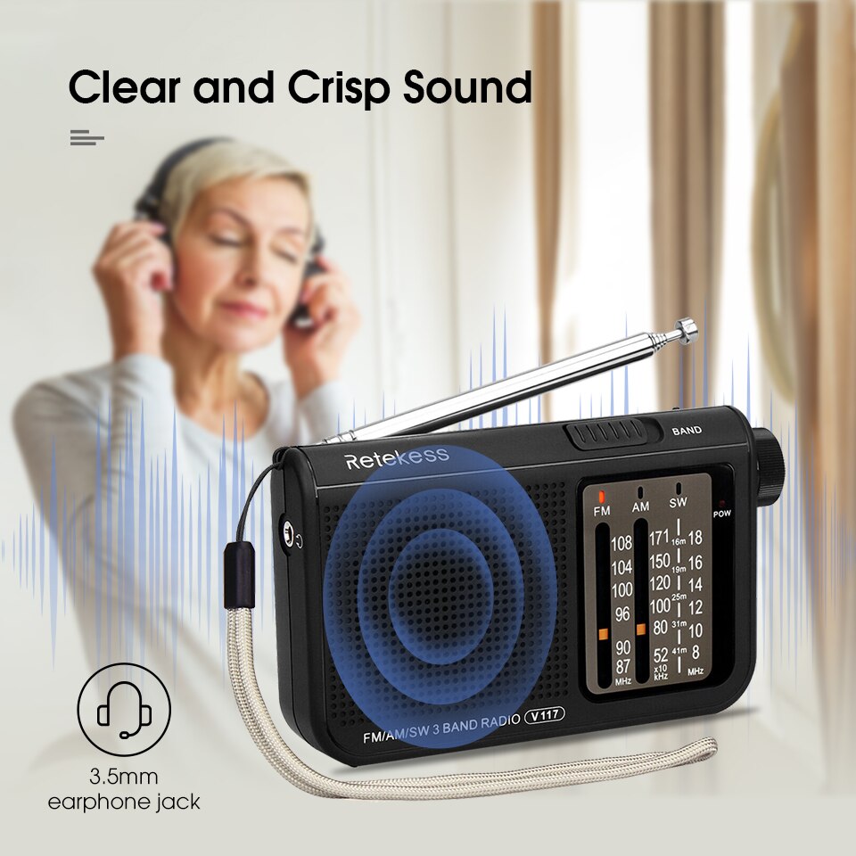 Analog AM FM Radio for Seniors Portable Shortwave Radio with Large Knobs