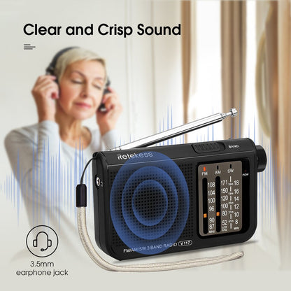 Analog AM FM Radio for Seniors Portable Shortwave Radio with Large Knobs