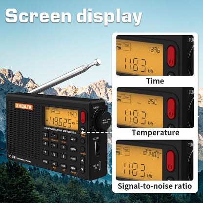 Portable Radio AM FM Shortwave Airband Digital Receiver with Presets LCD Type C