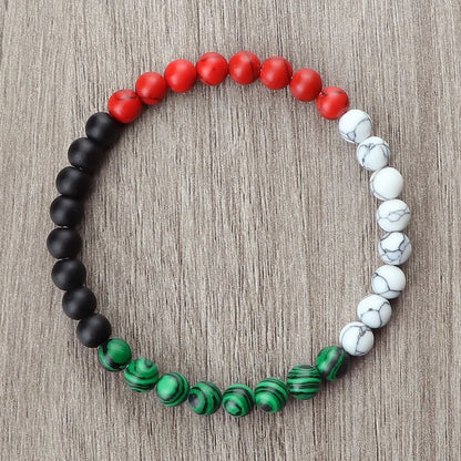 Palestine Flag Natural Stone Bead Bracelet – Unisex Prayer & Symbolic Jewelry