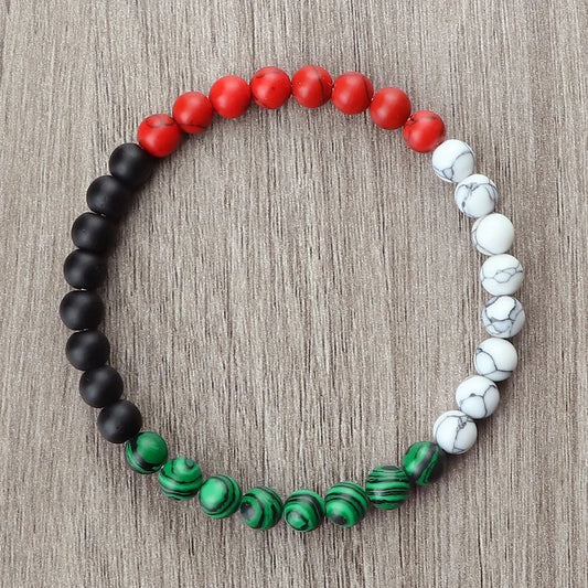 Palestine Flag Natural Stone Bead Bracelet – Unisex Prayer & Symbolic Jewelry