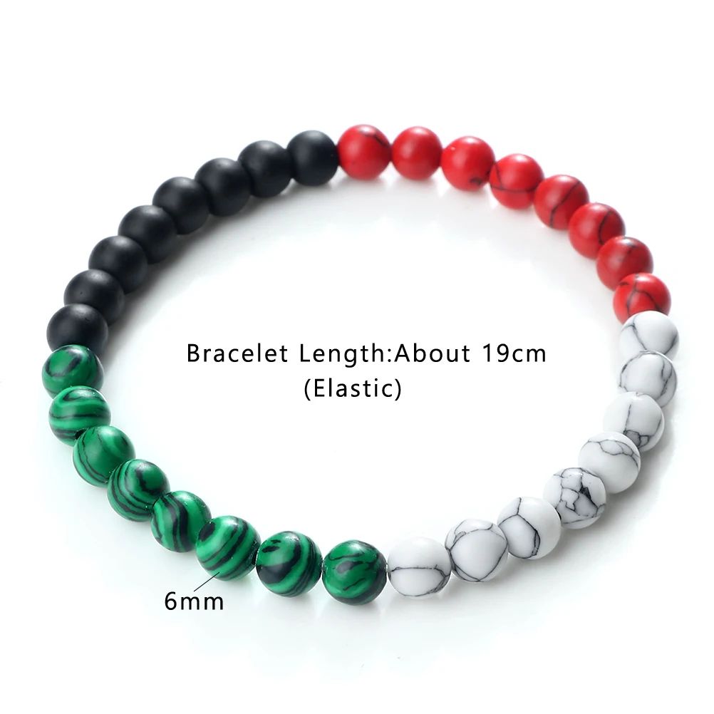 Palestine Flag Natural Stone Bead Bracelet – Unisex Prayer & Symbolic Jewelry