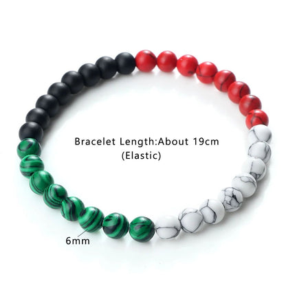 Palestine Flag Natural Stone Bead Bracelet – Unisex Prayer & Symbolic Jewelry