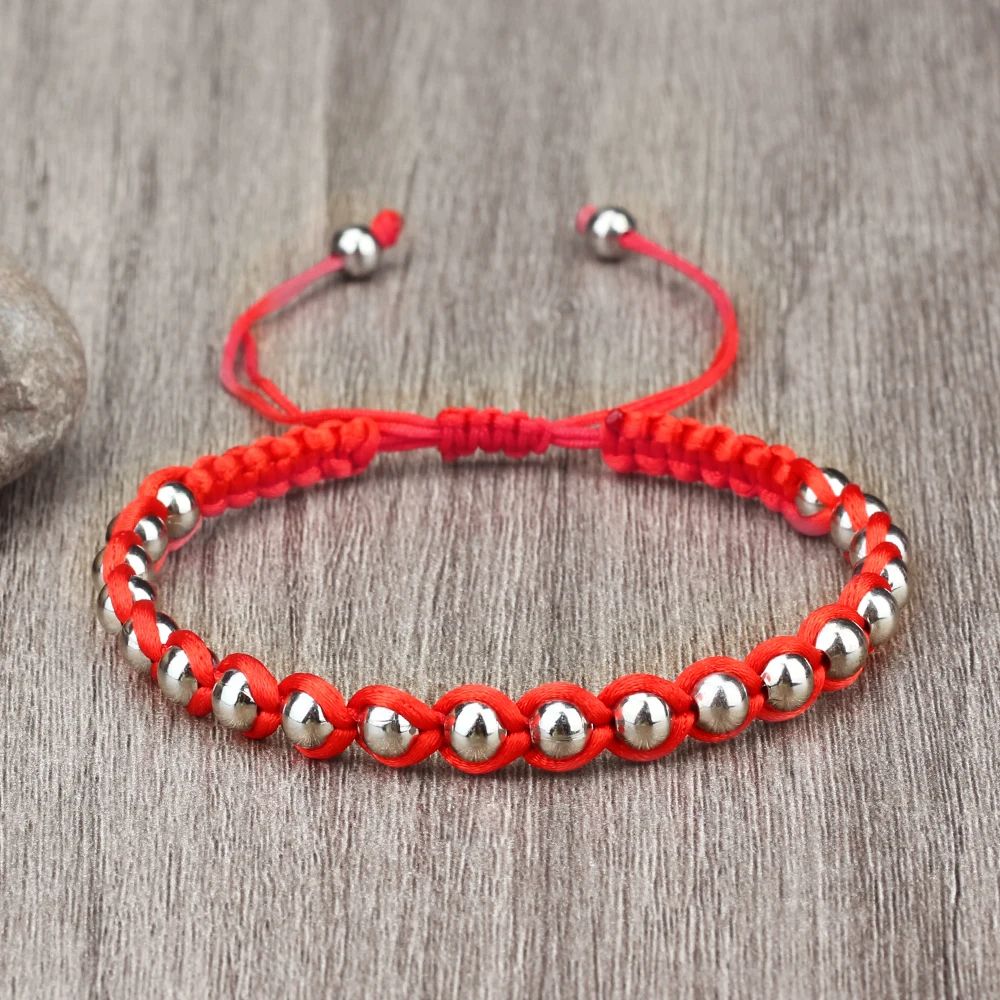 Lucky Red Bracelet Adjustable Braided String with Copper Beads for Protection & Style