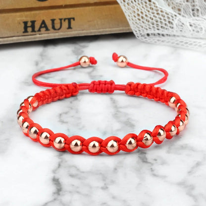 Lucky Red Bracelet Adjustable Braided String with Copper Beads for Protection & Style