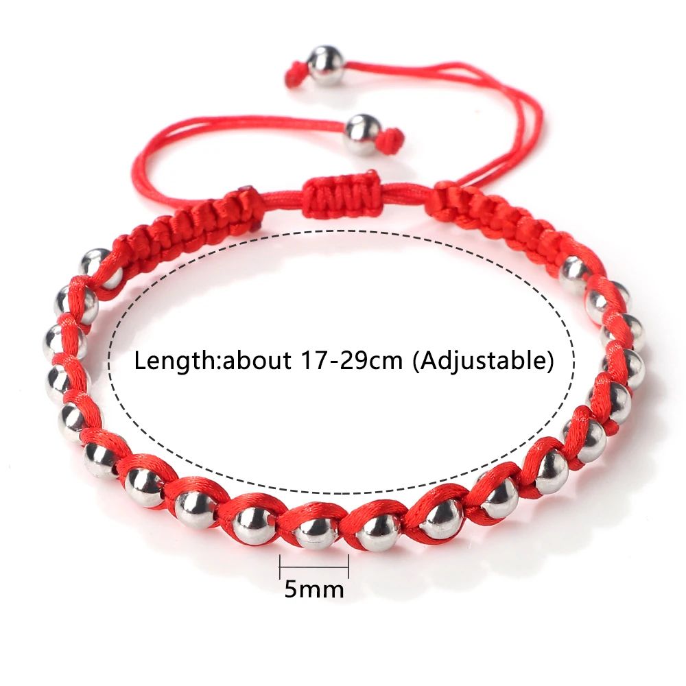 Lucky Red Bracelet Adjustable Braided String with Copper Beads for Protection & Style