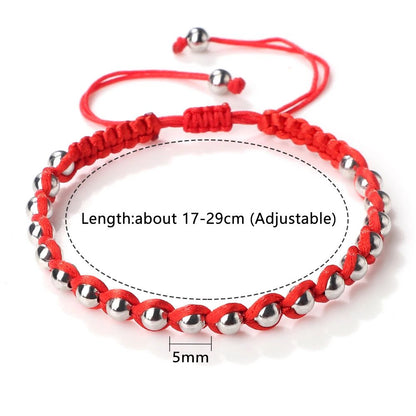 Lucky Red Bracelet Adjustable Braided String with Copper Beads for Protection & Style