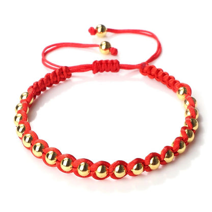 Lucky Red Bracelet Adjustable Braided String with Copper Beads for Protection & Style