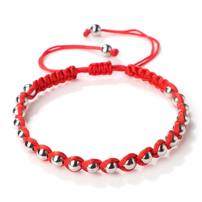 Lucky Red Bracelet Adjustable Braided String with Copper Beads for Protection & Style