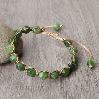 Sun Glow yellow agate bracelet – Handmade braided stone bracelet with 8mm faceted beads