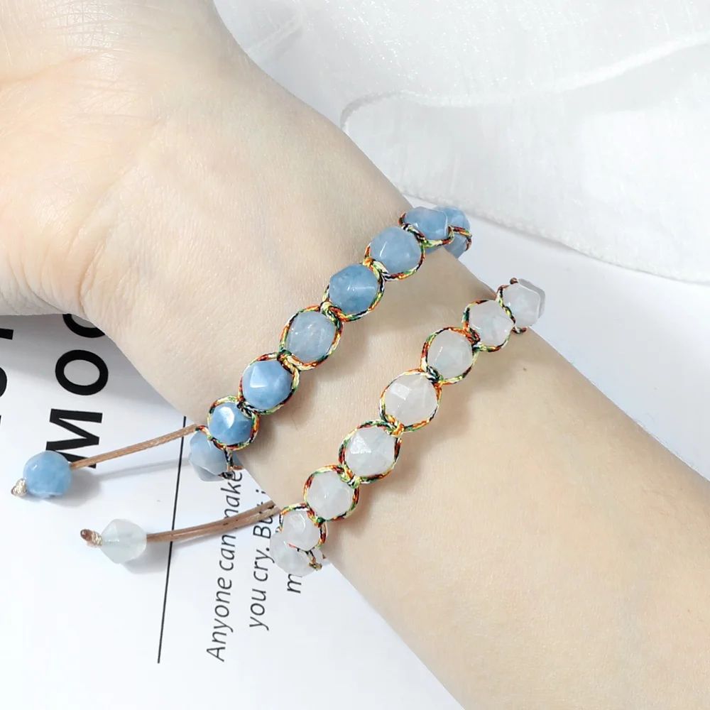 Sun Glow yellow agate bracelet – Handmade braided stone bracelet with 8mm faceted beads