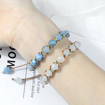 Sun Glow yellow agate bracelet – Handmade braided stone bracelet with 8mm faceted beads