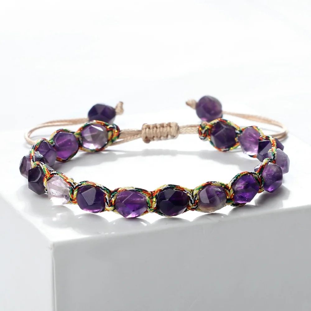 Sun Glow yellow agate bracelet – Handmade braided stone bracelet with 8mm faceted beads