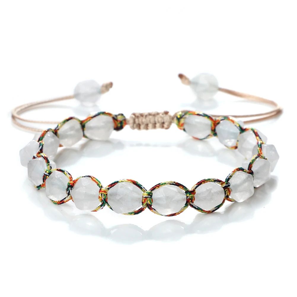 Sun Glow yellow agate bracelet – Handmade braided stone bracelet with 8mm faceted beads