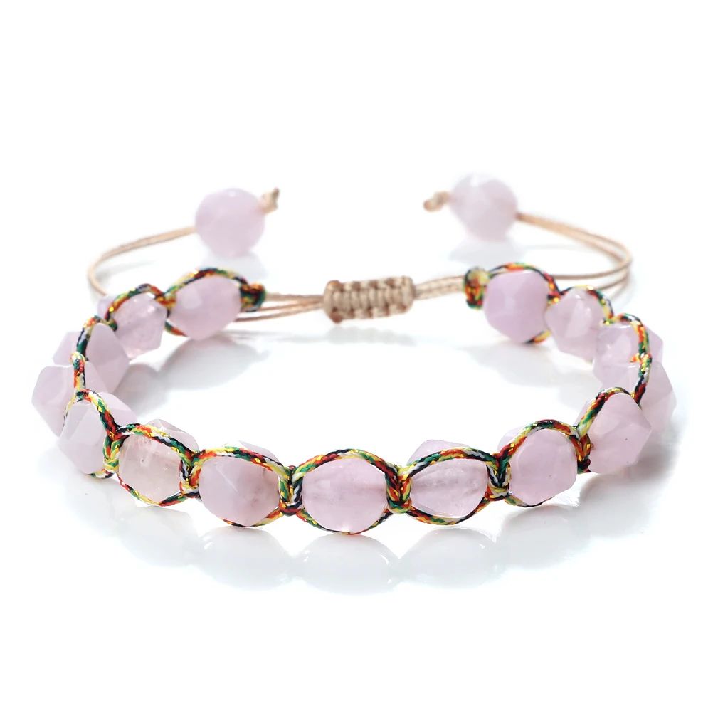 Sun Glow yellow agate bracelet – Handmade braided stone bracelet with 8mm faceted beads