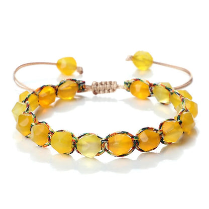 Sun Glow yellow agate bracelet – Handmade braided stone bracelet with 8mm faceted beads
