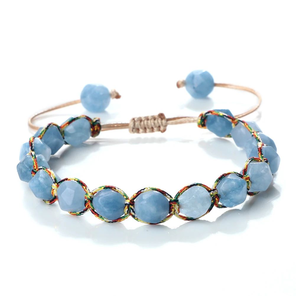 Sun Glow yellow agate bracelet – Handmade braided stone bracelet with 8mm faceted beads